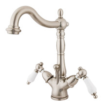 Kingston Brass  KS1438PL Heritage Two Handle Bathroom Faucet with Brass Pop-Up and Cover Plate, Brushed Nickel