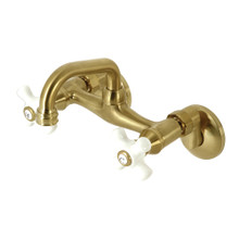 Kingston Brass  KS612SB Two Handle Wall Mount Bar Faucet, Brushed Brass
