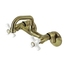 Kingston Brass  KS612AB Two Handle Wall Mount Bar Faucet, Antique Brass