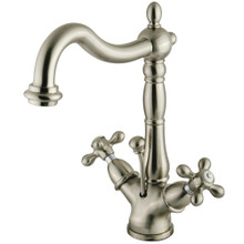 Kingston Brass  KS1438AX Heritage Two Handle Bathroom Faucet with Brass Pop-Up and Cover Plate, Brushed Nickel
