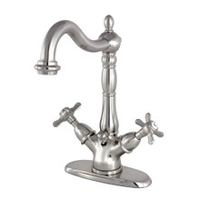 Kingston Brass  KS1438BEX Essex Two Handle Bathroom Faucet with Brass Pop-Up and Deck Plate, Brushed Nickel