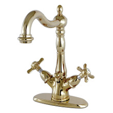 Kingston Brass  KS1432BEX Essex Two Handle Bathroom Faucet with Brass Pop-Up and Deck Plate, Polished Brass