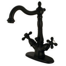 Kingston Brass  KS1430AX Heritage Two Handle Bathroom Faucet with Brass Pop-Up and Cover Plate, Matte Black
