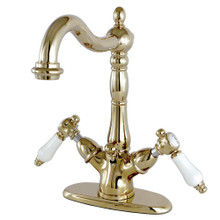 Kingston Brass  KS1432BPL Bel-Air Two Handle Bathroom Faucet with Brass Pop-Up and Cover Plate, Polished Brass