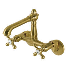 Kingston Brass  English Country 6-Inch Adjustable Center Wall Mount Kitchen Faucet, Brushed Brass
