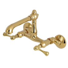Kingston Brass  English Country 6-Inch Adjustable Center Wall Mount Kitchen Faucet, Polished Brass