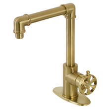 Kingston Brass  KSD144RXBB Single Handle 1-Hole Deck Mount Bathroom Faucet with Push Pop-Up in Brushed Brass