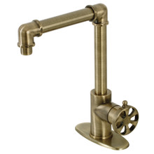 Kingston Brass  KSD144RXAB Single Handle 1-Hole Deck Mount Bathroom Faucet with Push Pop-Up in Antique Brass