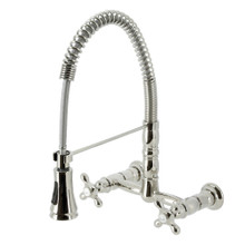 Kingston Brass Gourmetier GS1246AX Heritage Two Handle Wall-Mount Pull-Down Sprayer Kitchen Faucet, Polished Nickel