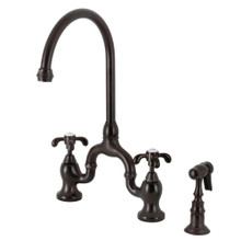 Kingston Brass  KS7795TXBS French Country Bridge Kitchen Faucet with Brass Sprayer, Oil Rubbed Bronze