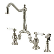 Kingston Brass  KS7758PLBS English Country Bridge Kitchen Faucet with Brass Sprayer, Brushed Nickel