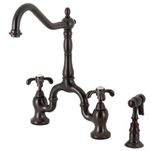 Kingston Brass  KS7755TXBS French Country Bridge Kitchen Faucet with Brass Sprayer, Oil Rubbed Bronze
