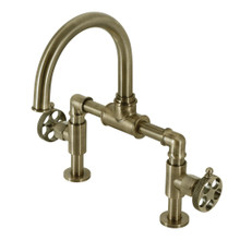 Kingston Brass  KS2173RKX Webb Bridge Bathroom Faucet with Push Pop-Up, Antique Brass