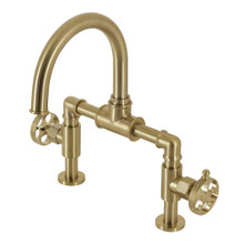 Kingston Brass  KS2177RKX Webb Bridge Bathroom Faucet with Push Pop-Up, Brushed Brass