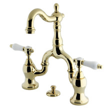 Kingston Brass  KS7972BPL Bel-Air Bridge Bathroom Faucet with Brass Pop-Up, Polished Brass