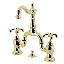 Kingston Brass  KS7972TX French Country Bridge Bathroom Faucet with Brass Pop-Up, Polished Brass