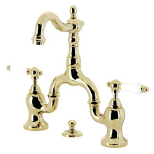 Kingston Brass  KS7972PL English Country Bridge Bathroom Faucet with Brass Pop-Up, Polished Brass