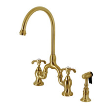 Kingston Brass  KS7797TXBS French Country Bridge Kitchen Faucet with Brass Sprayer, Brushed Brass