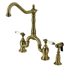 Kingston Brass  KS7753PLBS English Country Bridge Kitchen Faucet with Brass Sprayer, Antique Brass