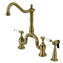 Kingston Brass  KS7753BPLBS Bel-Air Bridge Kitchen Faucet with Brass Sprayer, Antique Brass