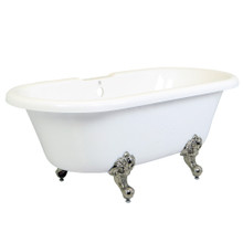 Kingston Brass  Aqua Eden VTDS672924JNH8 67-Inch Acrylic Clawfoot Tub, No Faucet Drillings, White/Brushed Nickel