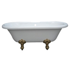 Kingston Brass  Aqua Eden VT7DS673023H2 67-Inch Acrylic Double Ended Clawfoot Tub with 7-Inch Faucet Drillings, White/Polished Brass