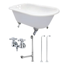 Kingston Brass  Aqua Eden KCT3D543019C1 54-Inch Cast Iron Roll Top Clawfoot Tub Combo with Faucet and Supply Lines, White/Polished Chrome