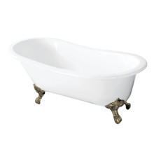 Kingston Brass  Aqua Eden VCTND5431B8 54-Inch Cast Iron Slipper Clawfoot Tub without Faucet Drillings, White/Brushed Nickel