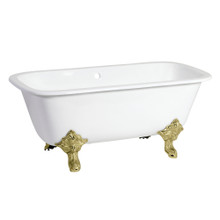 Kingston Brass  Aqua Eden VCTQ7D6732NL2 67-Inch Cast Iron Double Ended Clawfoot Tub with 7-Inch Faucet Drillings, White/Polished Brass