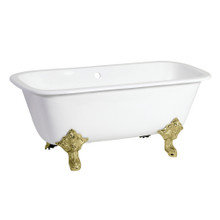 Kingston Brass  Aqua Eden VCTQND6732NL2 67-Inch Cast Iron Double Ended Clawfoot Tub (No Faucet Drillings), White/Polished Brass