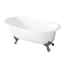 Kingston Brass  Aqua Eden VCT7D5431B8 54-Inch Cast Iron Slipper Clawfoot Tub with 7-Inch Faucet Drillings, White/Brushed Nickel