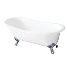 Kingston Brass  Aqua Eden VCTND5731B1 57-Inch Cast Iron Slipper Clawfoot Tub without Faucet Drillings, White/Polished Chrome