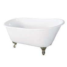 Kingston Brass  Aqua Eden VCTND5728NT8 57-Inch Cast Iron Slipper Clawfoot Tub without Faucet Drillings, White/Brushed Nickel