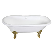 Kingston Brass  Aqua Eden VCT7DE7232NL2 72-Inch Cast Iron Double Ended Clawfoot Tub with 7-Inch Faucet Drillings, White/Polished Brass