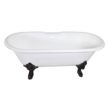Kingston Brass  Aqua Eden VCT7DE7232NL0 72-Inch Cast Iron Double Ended Clawfoot Tub with 7-Inch Faucet Drillings, White/Matte Black