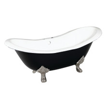 Kingston Brass  Aqua Eden VBT7D7231NC8 72-Inch Cast Iron Double Slipper Clawfoot Tub with 7-Inch Faucet Drillings, Black/White/Brushed Nickel