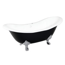 Kingston Brass  Aqua Eden VBT7D7231NC1 72-Inch Cast Iron Double Slipper Clawfoot Tub with 7-Inch Faucet Drillings, Black/White/Polished Chrome
