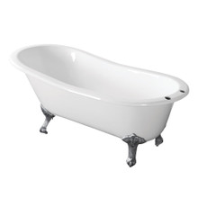 Kingston Brass  Aqua Eden VCT7D673122ZB1 67-Inch Cast Iron Single Slipper Clawfoot Tub with 7-Inch Faucet Drillings, White/Polished Chrome