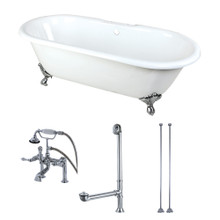 Kingston Brass  Aqua Eden KCT7D663013C1 66-Inch Cast Iron Double Ended Clawfoot Tub Combo with Faucet and Supply Lines, White/Polished Chrome