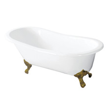 Kingston Brass  Aqua Eden VCTND5431B2 54-Inch Cast Iron Slipper Clawfoot Tub without Faucet Drillings, White/Polished Brass