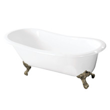 Kingston Brass  Aqua Eden VCT7D5731B8 57-Inch Cast Iron Slipper Clawfoot Tub with 7-Inch Faucet Drillings, White/Brushed Nickel