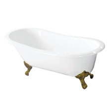 Kingston Brass  Aqua Eden VCT7D5431B2 54-Inch Cast Iron Slipper Clawfoot Tub with 7-Inch Faucet Drillings, White/Polished Brass