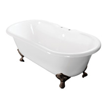 Kingston Brass  Aqua Eden VCT7D603017NB5 60-Inch Cast Iron Double Ended Clawfoot Tub with 7-Inch Faucet Drillings, White/Oil Rubbed Bronze