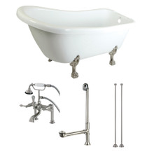 Kingston Brass  Aqua Eden KTDE692823C8 67-Inch Acrylic Single Slipper Clawfoot Tub Combo with Faucet and Supply Lines, White/Brushed Nickel
