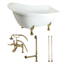 Kingston Brass  Aqua Eden KTDE692823C2 67-Inch Acrylic Single Slipper Clawfoot Tub Combo with Faucet and Supply Lines, White/Polished Brass
