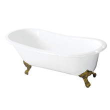 Kingston Brass  Aqua Eden VCT7D5731B2 57-Inch Cast Iron Slipper Clawfoot Tub with 7-Inch Faucet Drillings, White/Polished Brass