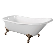 Kingston Brass  Aqua Eden VCTND6630NF8 67-Inch Cast Iron Single Slipper Clawfoot Tub (No Faucet Drillings), White/Brushed Nickel