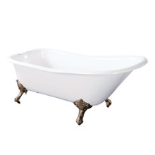 Kingston Brass  Aqua Eden VCT7D6630NF8 67-Inch Cast Iron Single Slipper Clawfoot Tub with 7-Inch Faucet Drillings, White/Brushed Nickel