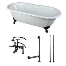 Kingston Brass  Aqua Eden KCT7D663013C5 66-Inch Cast Iron Double Ended Clawfoot Tub Combo with Faucet and Supply Lines, White/Oil Rubbed Bronze