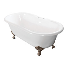 Kingston Brass  Aqua Eden VCT7D603017NB8 60-Inch Cast Iron Double Ended Clawfoot Tub with 7-Inch Faucet Drillings, White/Brushed Nickel